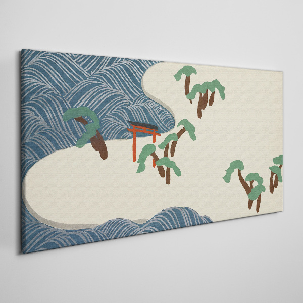 Calm waves with torii gate Canvas print