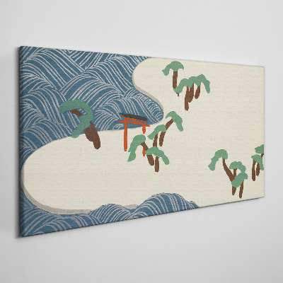 Calm waves with torii gate Canvas print