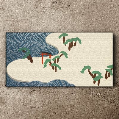 Calm waves with torii gate Canvas print