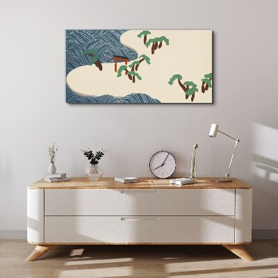 Calm waves with torii gate Canvas print