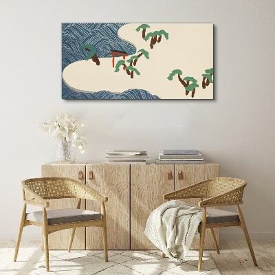 Calm waves with torii gate Canvas print