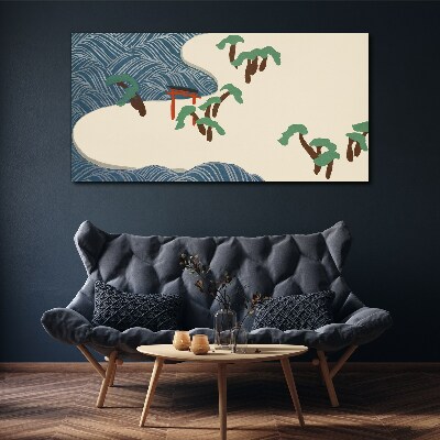 Calm waves with torii gate Canvas print