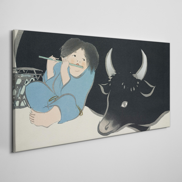 Childhood with cattle Canvas print