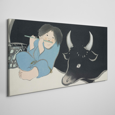 Childhood with cattle Canvas print