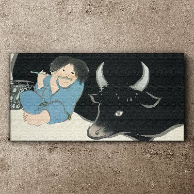 Childhood with cattle Canvas print