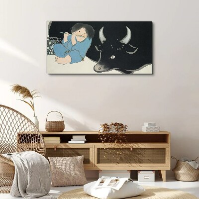 Childhood with cattle Canvas print