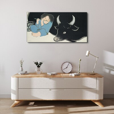 Childhood with cattle Canvas print