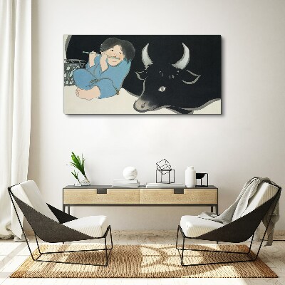 Childhood with cattle Canvas print