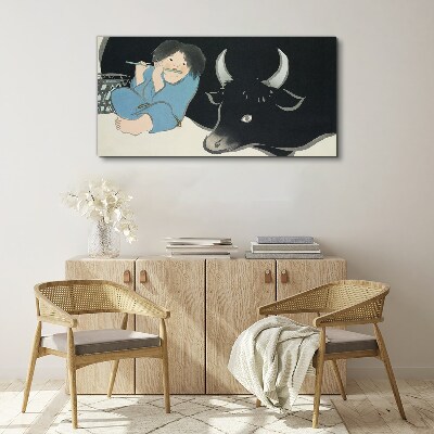 Childhood with cattle Canvas print