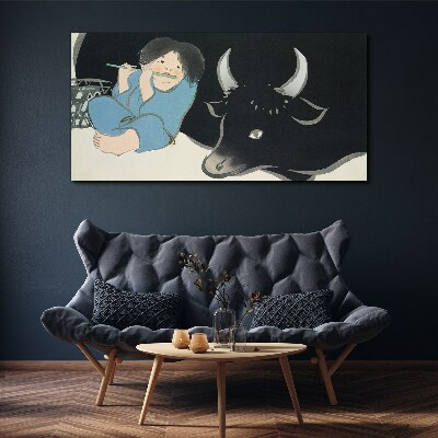 Childhood with cattle Canvas print