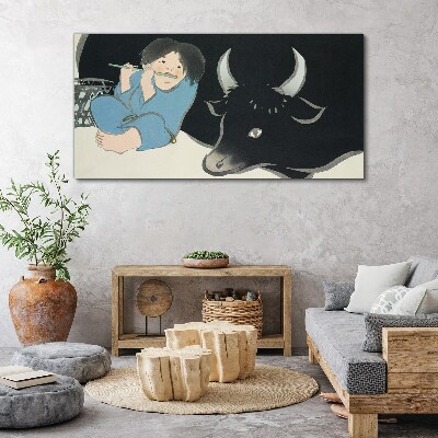 Childhood with cattle Canvas print