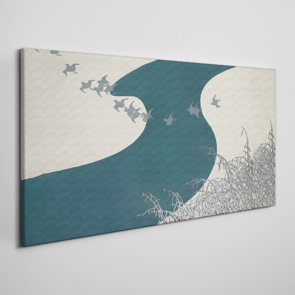 A calm river with birds flying away Canvas print
