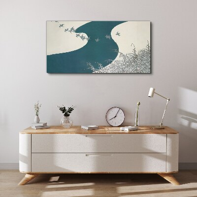 A calm river with birds flying away Canvas print