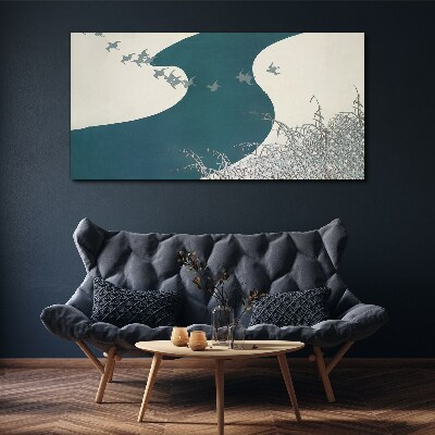 A calm river with birds flying away Canvas print
