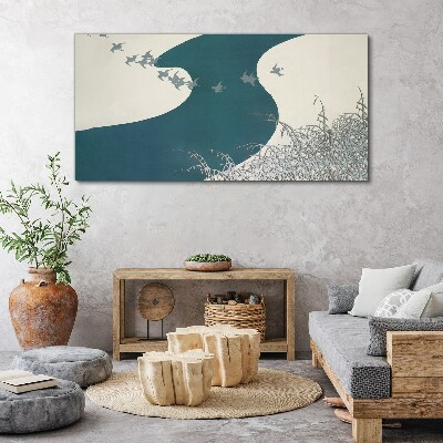 A calm river with birds flying away Canvas print