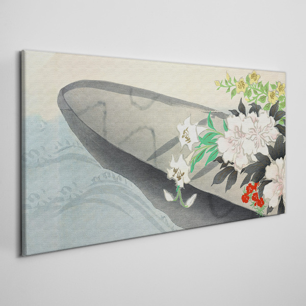 Flower boat on calm water Canvas Wall art