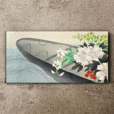 Flower boat on calm water Canvas Wall art