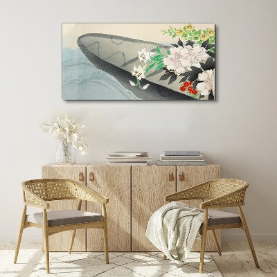 Flower boat on calm water Canvas Wall art