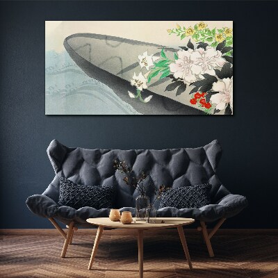 Flower boat on calm water Canvas Wall art