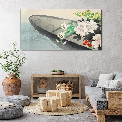 Flower boat on calm water Canvas Wall art
