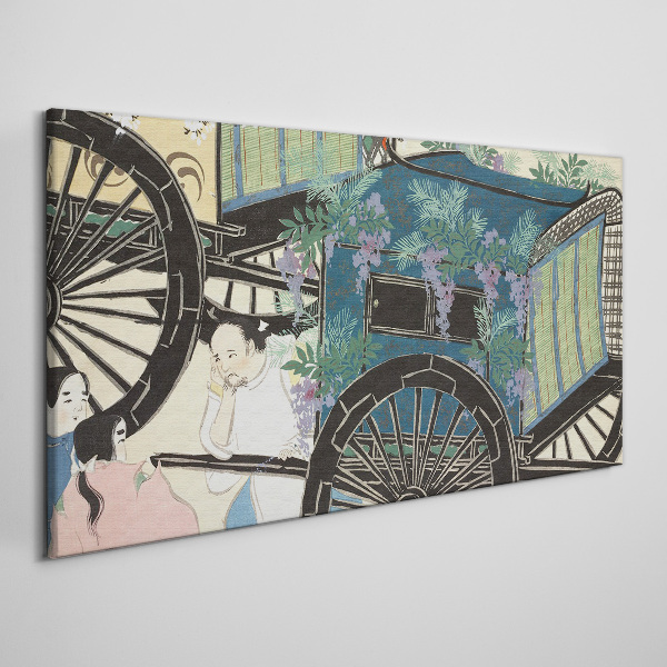 A scene with a stroller and flowers in the background Canvas Wall art