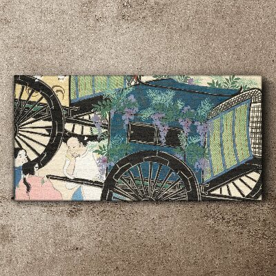 A scene with a stroller and flowers in the background Canvas Wall art