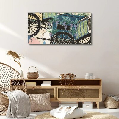 A scene with a stroller and flowers in the background Canvas Wall art