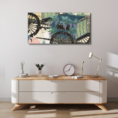 A scene with a stroller and flowers in the background Canvas Wall art