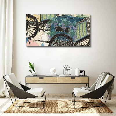 A scene with a stroller and flowers in the background Canvas Wall art