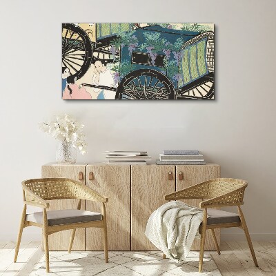 A scene with a stroller and flowers in the background Canvas Wall art