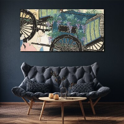 A scene with a stroller and flowers in the background Canvas Wall art