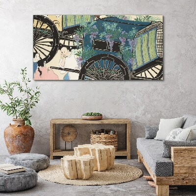 A scene with a stroller and flowers in the background Canvas Wall art