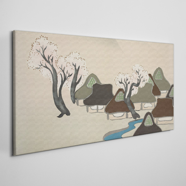 A peaceful landscape with houses and trees Canvas Wall art