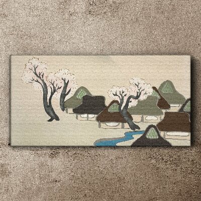 A peaceful landscape with houses and trees Canvas Wall art