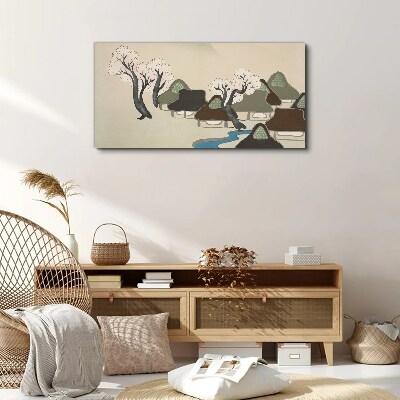 A peaceful landscape with houses and trees Canvas Wall art