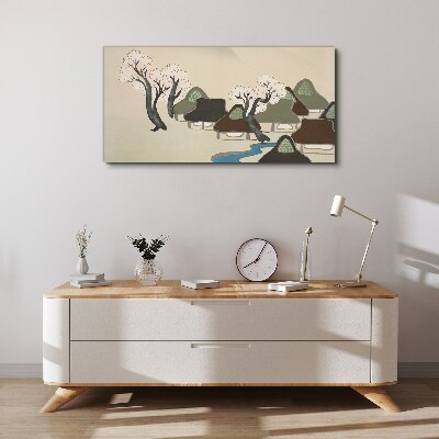 A peaceful landscape with houses and trees Canvas Wall art