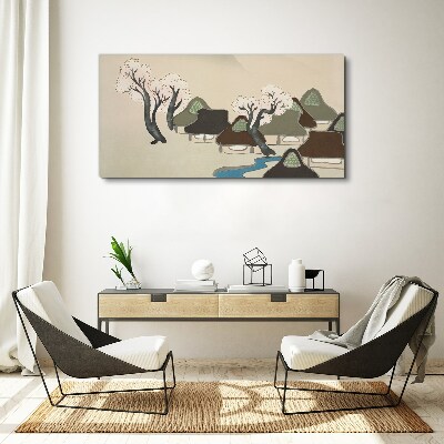 A peaceful landscape with houses and trees Canvas Wall art