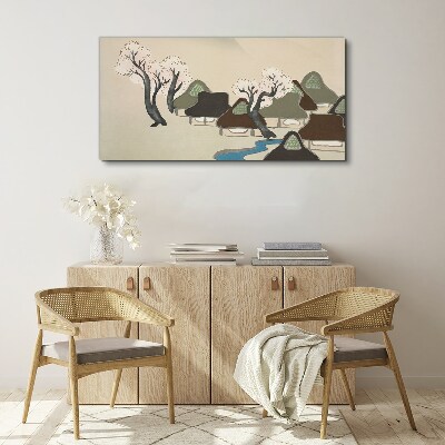 A peaceful landscape with houses and trees Canvas Wall art