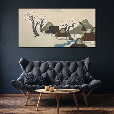 A peaceful landscape with houses and trees Canvas Wall art