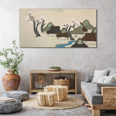 A peaceful landscape with houses and trees Canvas Wall art