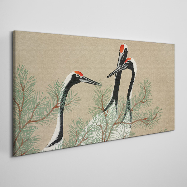 Three cranes among the pine branches Canvas Wall art