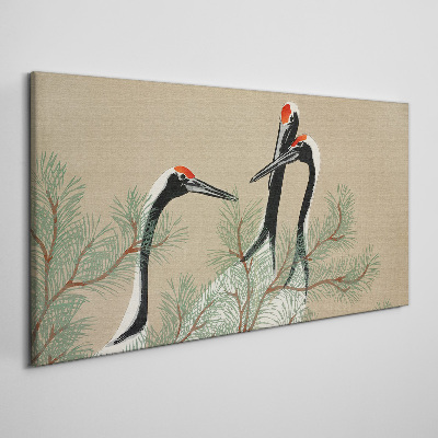 Three cranes among the pine branches Canvas Wall art