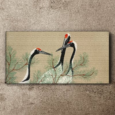 Three cranes among the pine branches Canvas Wall art