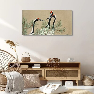 Three cranes among the pine branches Canvas Wall art