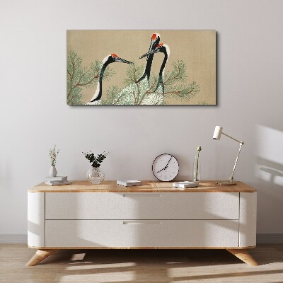 Three cranes among the pine branches Canvas Wall art