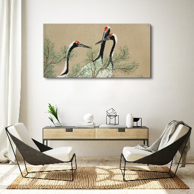 Three cranes among the pine branches Canvas Wall art