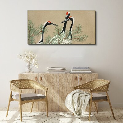 Three cranes among the pine branches Canvas Wall art