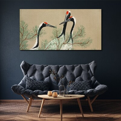 Three cranes among the pine branches Canvas Wall art