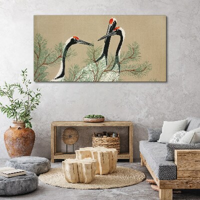 Three cranes among the pine branches Canvas Wall art