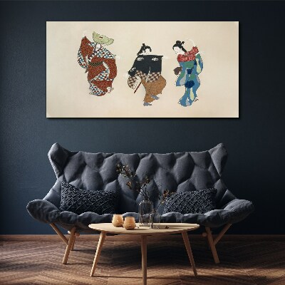 Japanese dancers in traditional costumes Canvas Wall art